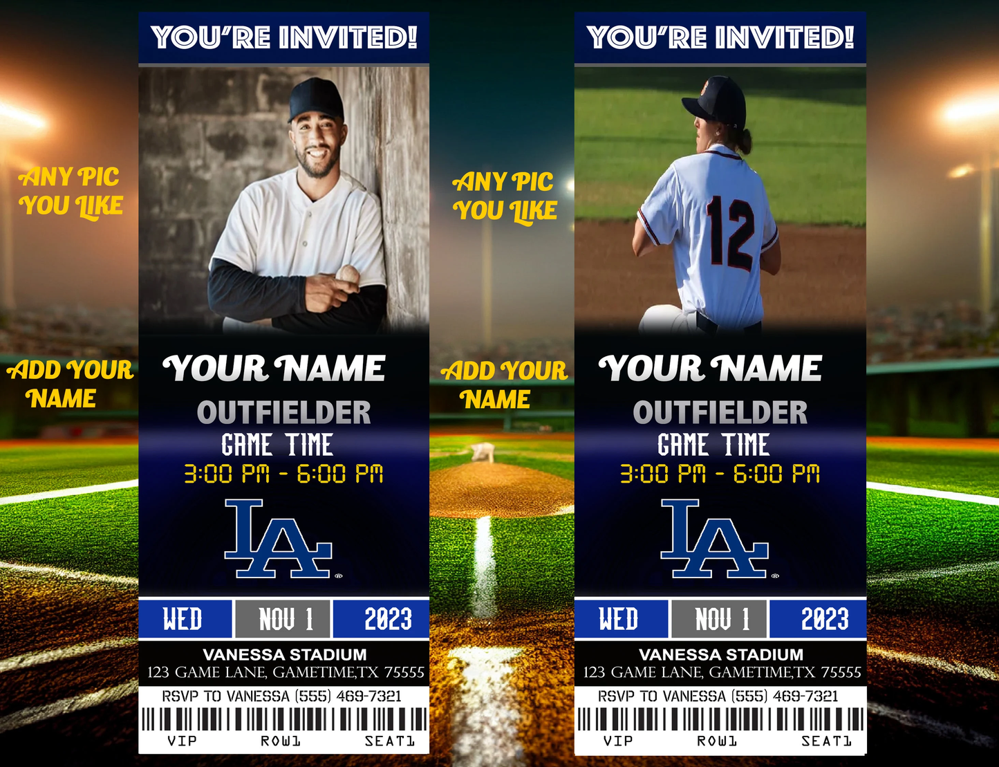 Los Angeles Dodgers Ticket Style Sports Party Invites – Sports Invites