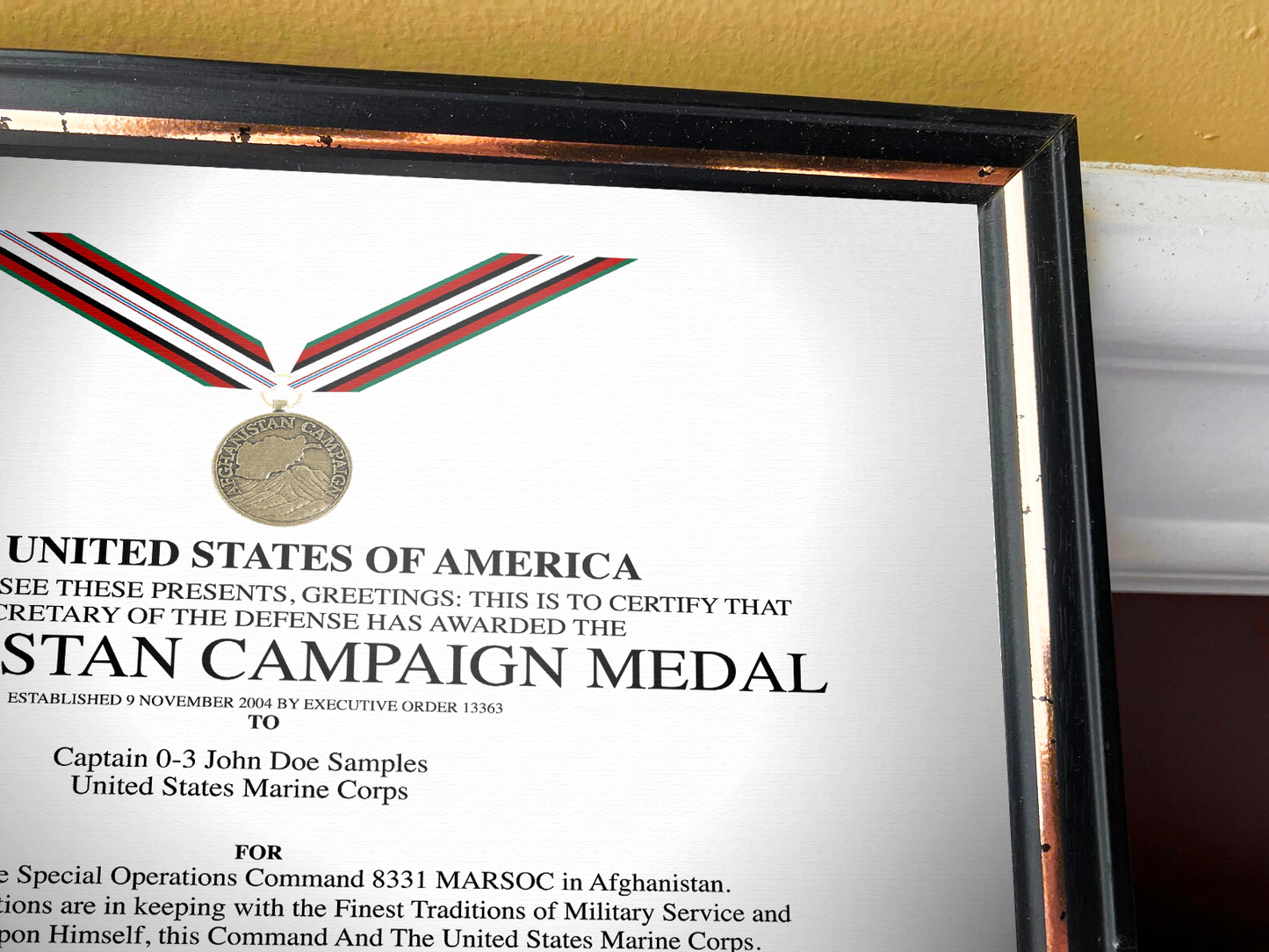UNITED STATES AFGHANISTAN CAMPAIGN MEDAL REPLACEMENT CERTIFICATE
