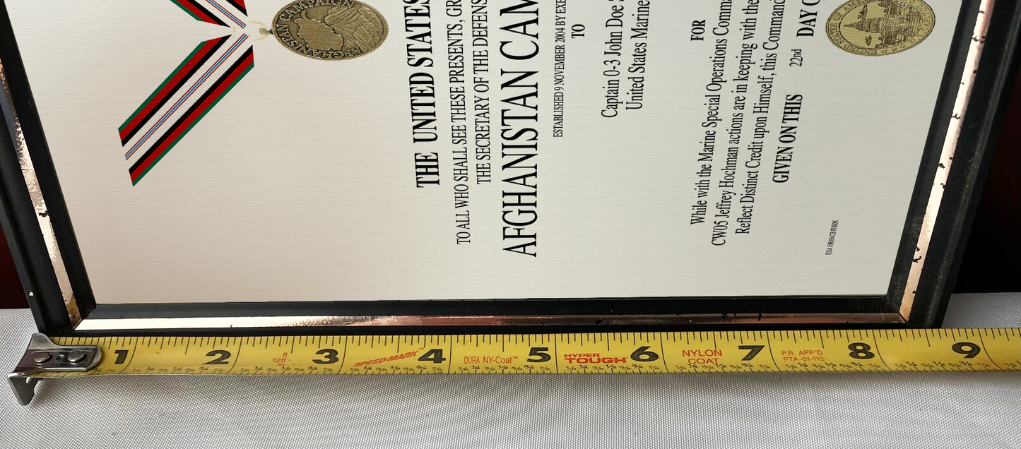 UNITED STATES AFGHANISTAN CAMPAIGN MEDAL REPLACEMENT CERTIFICATE