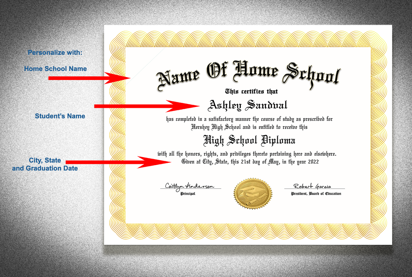 Personalized Custom Home School Diploma and Transcript High School Education GED