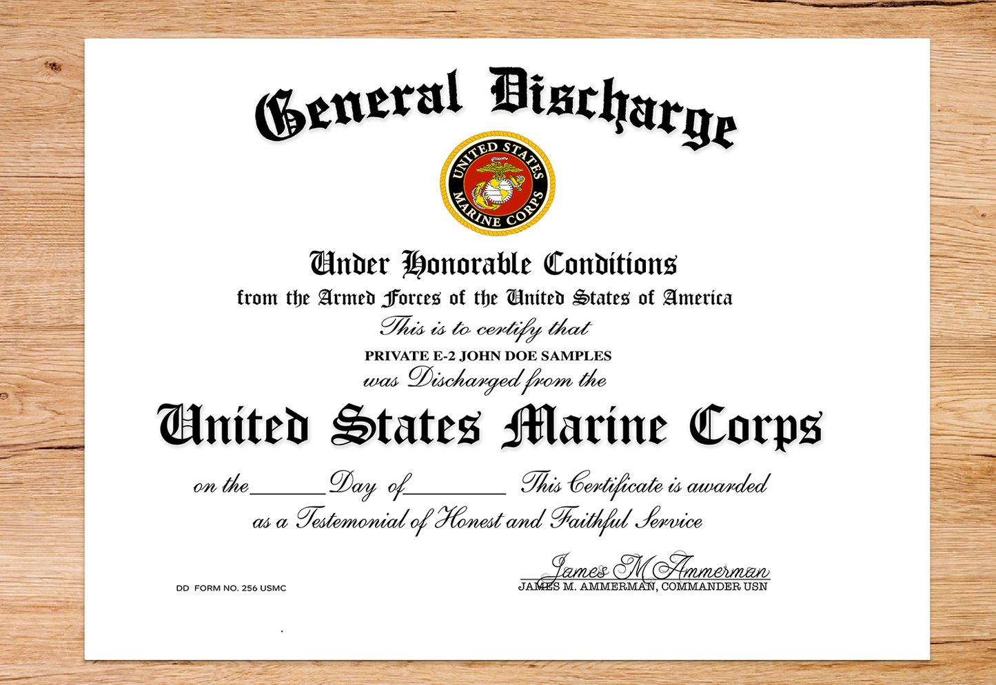 UNITED STATES MARINE CORPS GENERAL DISCHARGE REPLACEMENT CERTIFICATE