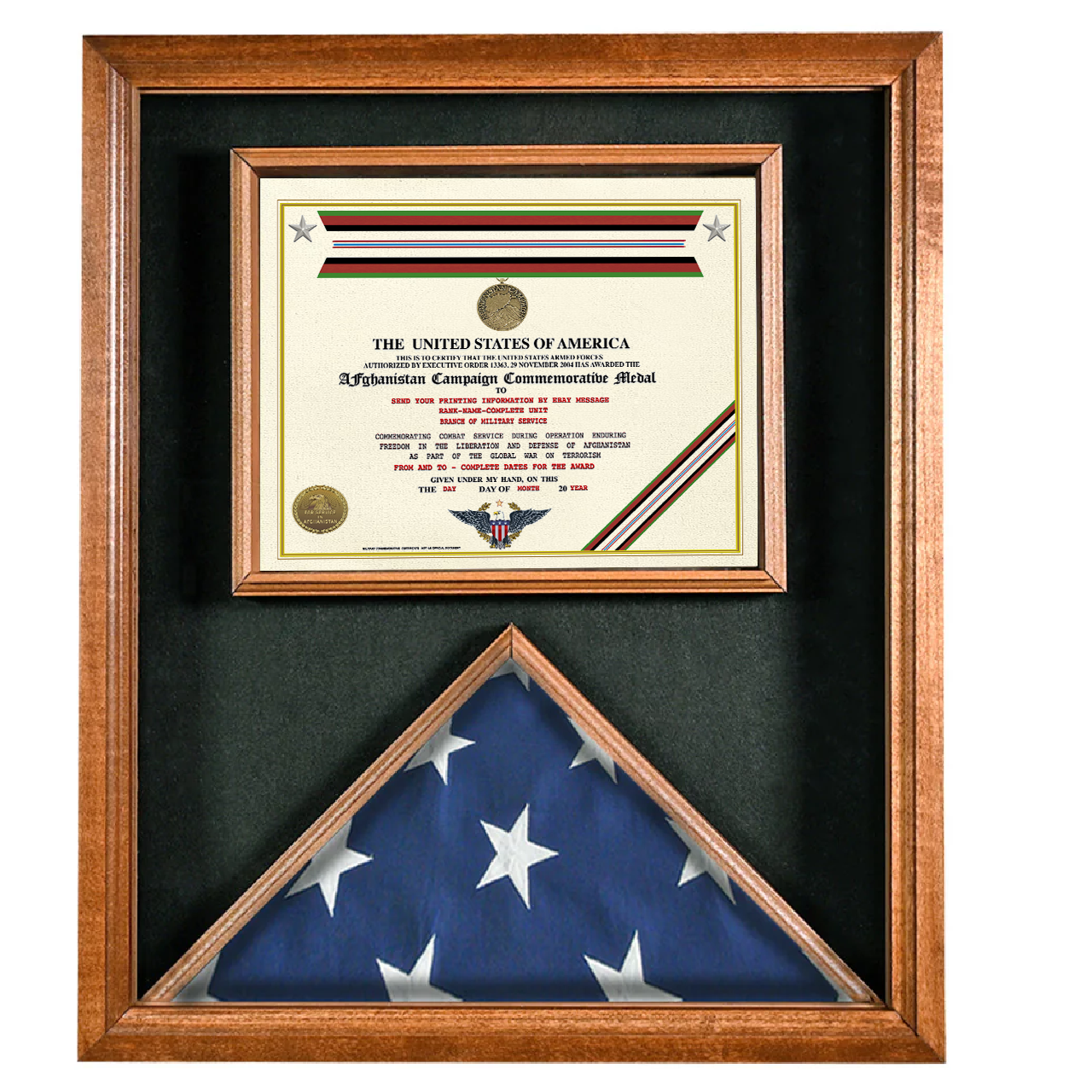 AFGHANISTAN CAMPAIGN MEDAL COMMEMORATIVE REPLACEMENT CERTIFICATE