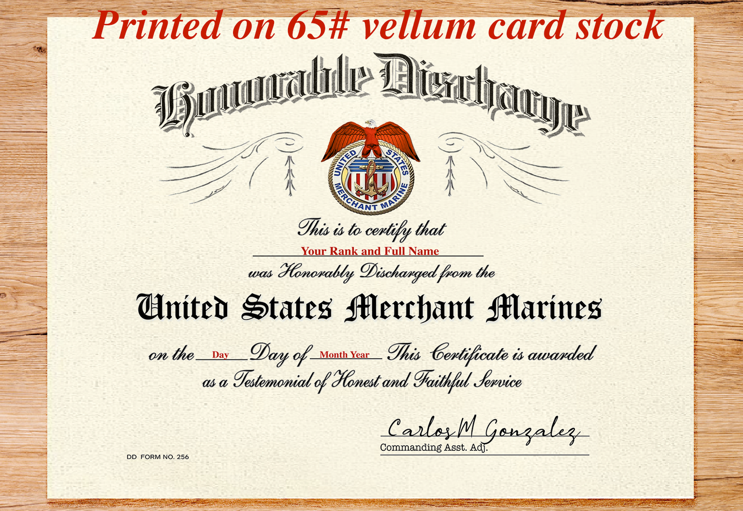 UNITED STATES MERCHANT MARINES HONORABLE DISCHARGE REPLACEMENT CERTIFICATE