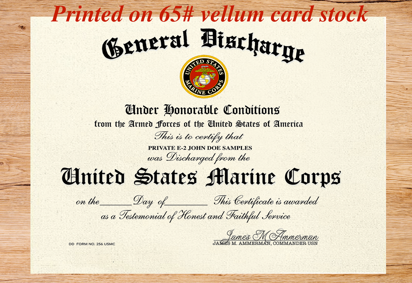 UNITED STATES MARINE CORPS GENERAL DISCHARGE REPLACEMENT CERTIFICATE
