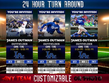 Los Angeles Dodgers Ticket Style Sports Party Invites – Sports Invites