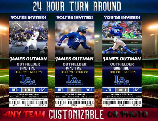 Los Angeles Dodgers Ticket Style Sports Party Invites – Sports Invites