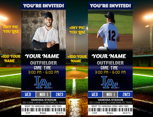 Los Angeles Dodgers Ticket Style Sports Party Invites – Sports Invites
