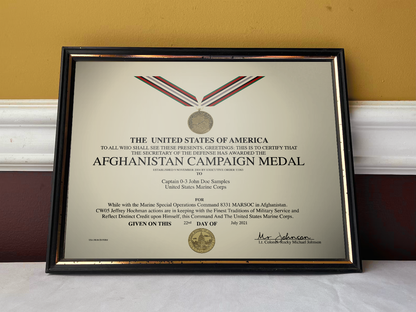 UNITED STATES AFGHANISTAN CAMPAIGN MEDAL REPLACEMENT CERTIFICATE