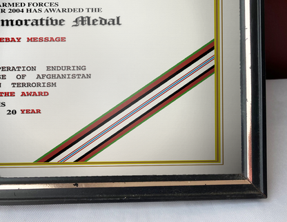 AFGHANISTAN CAMPAIGN MEDAL COMMEMORATIVE REPLACEMENT CERTIFICATE