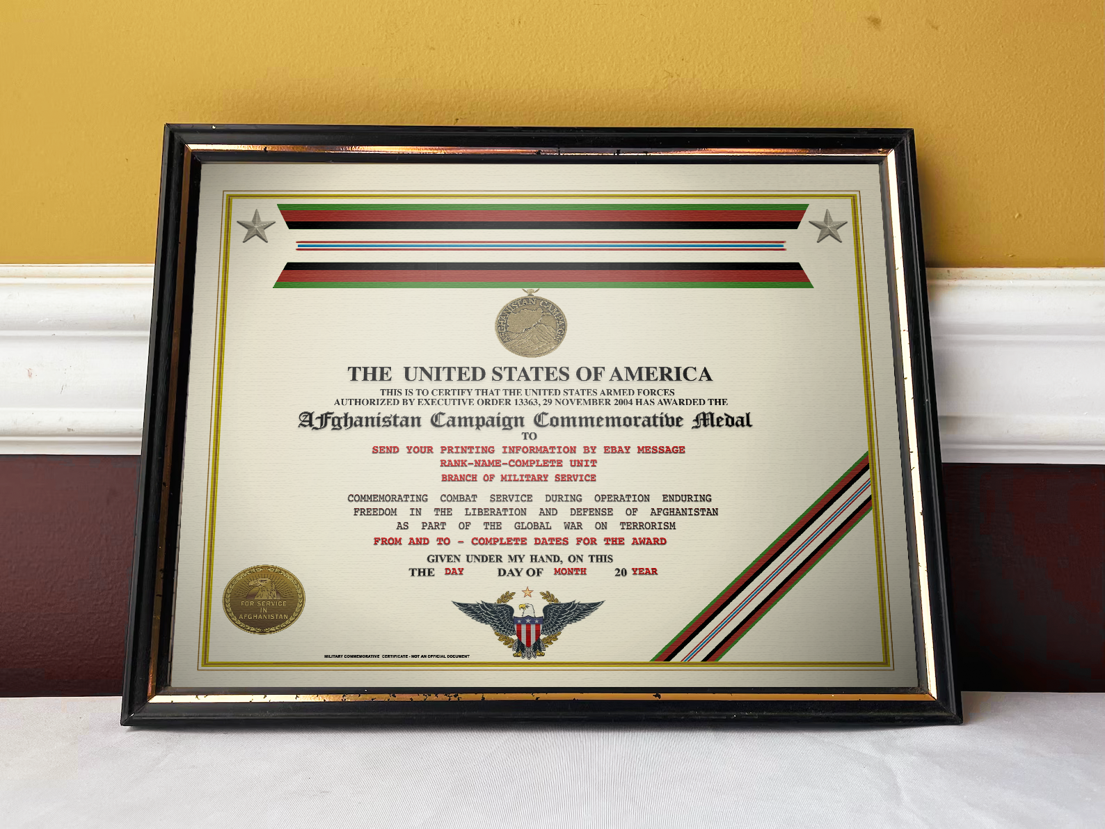 Afghanistan Campaign Commemorative Medal certificate 