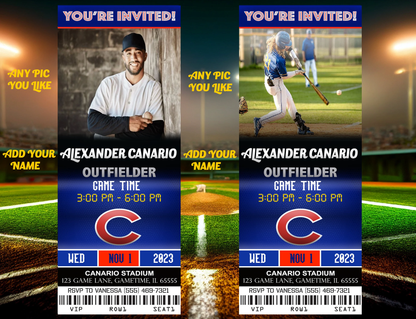 Chicago Cubs Ticket Style Sports Party Invites – Sports Invites