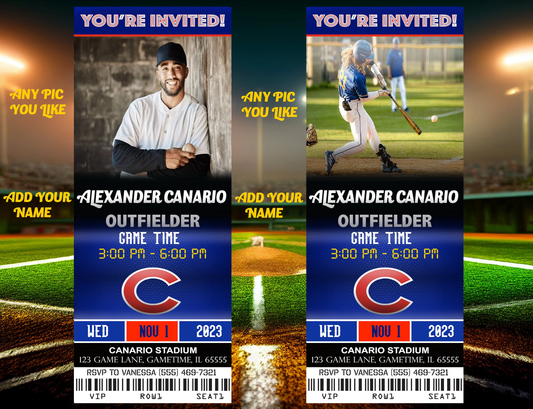 Chicago Cubs Ticket Style Sports Party Invites – Sports Invites