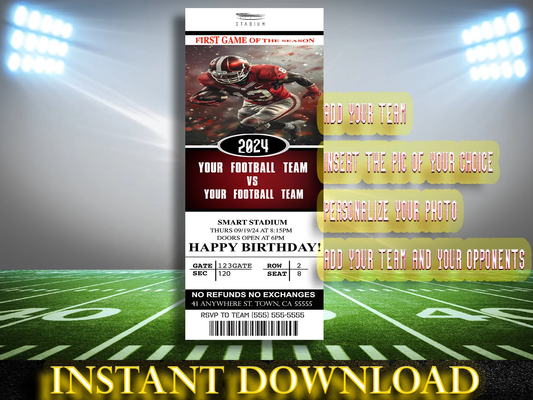 EDITABLE Sport's ticket | Football Game | Birthday Gift | Souvenir | Printable | Ticket Stub | Football Season | Personalize team!