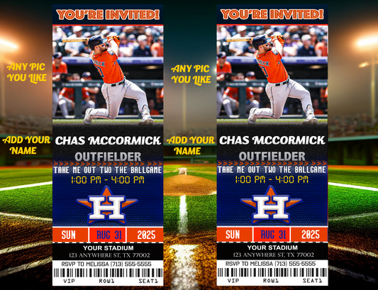 Houston Astros Ticket Style Sports Party Invites – Sports Invites