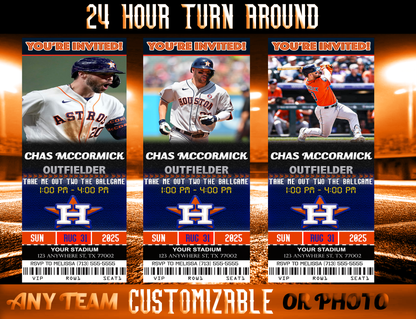 Houston Astros Ticket Style Sports Party Invites – Sports Invites