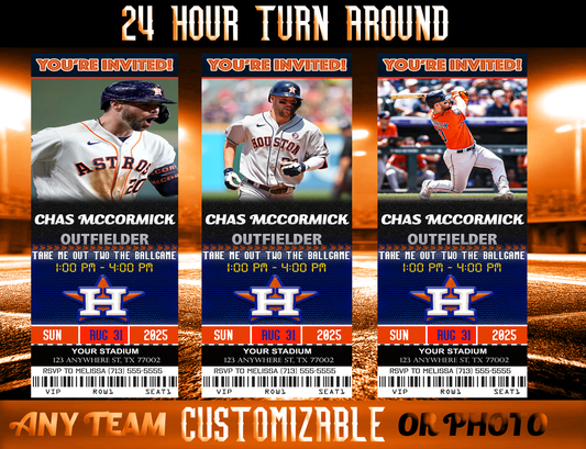 Houston Astros Ticket Style Sports Party Invites – Sports Invites