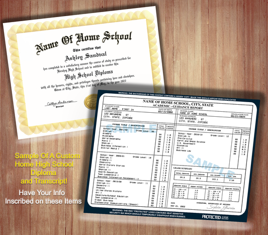 Personalized Custom Home School Diploma and Transcript High School Education GED