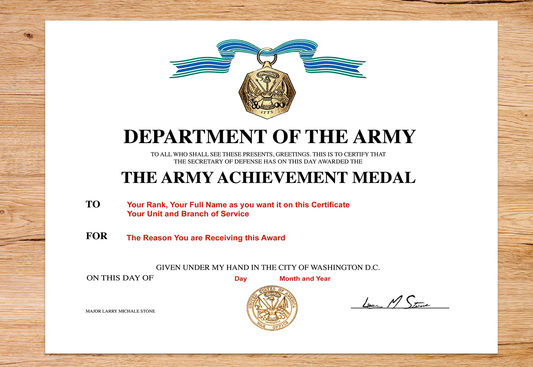 DEPARTMENT OF THE ARMY THE ARMY ACHIEVEMENT MEDAL REPLACEMENT CERTIFICATE