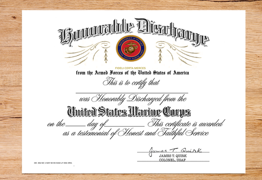 UNITED STATES MARINE CORPS HONORABLE DISCHARGE REPLACEMENT CERTIFICATE