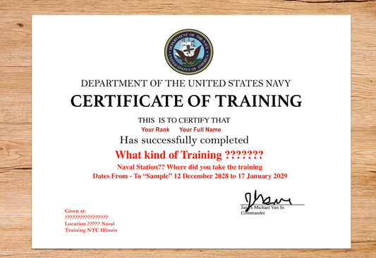 UNITED STATES NAVY CERTIFICATE OF TRAINING REPLACEMENT CERTIFICATE