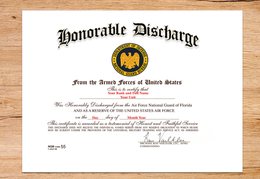 UNITED STATES ARMED FORCES HONORABLE DISCHARGE REPLACEMENT CERTIFICATE