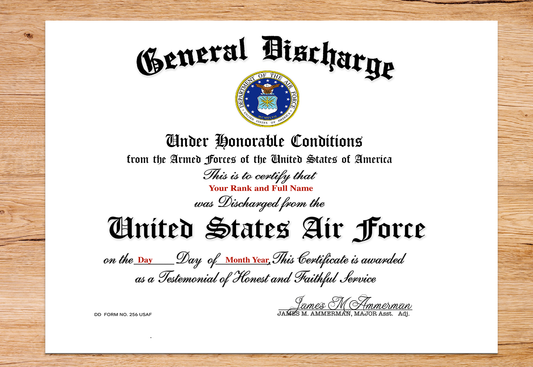 UNITED STATES AIR FORCE GENERAL DISCHARGE REPLACEMENT CERTIFICATE