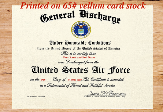 UNITED STATES AIR FORCE GENERAL DISCHARGE REPLACEMENT CERTIFICATE