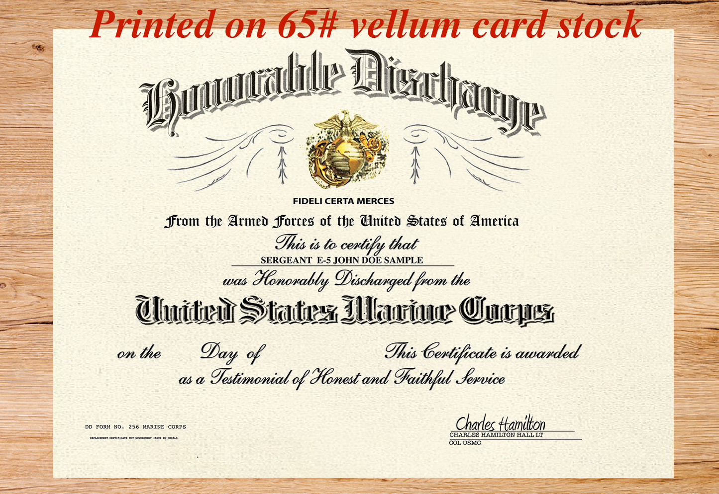 UNITED STATES MARINE CORPS HONORABLE DISCHARGE REPLACEMENT CERTIFICATE