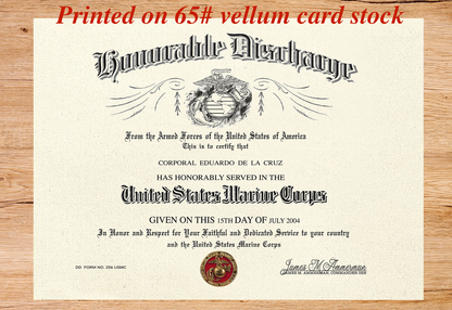 UNITED STATES MARINE CORPS HONORABLE DISCHARGE REPLACEMENT CERTIFICATE