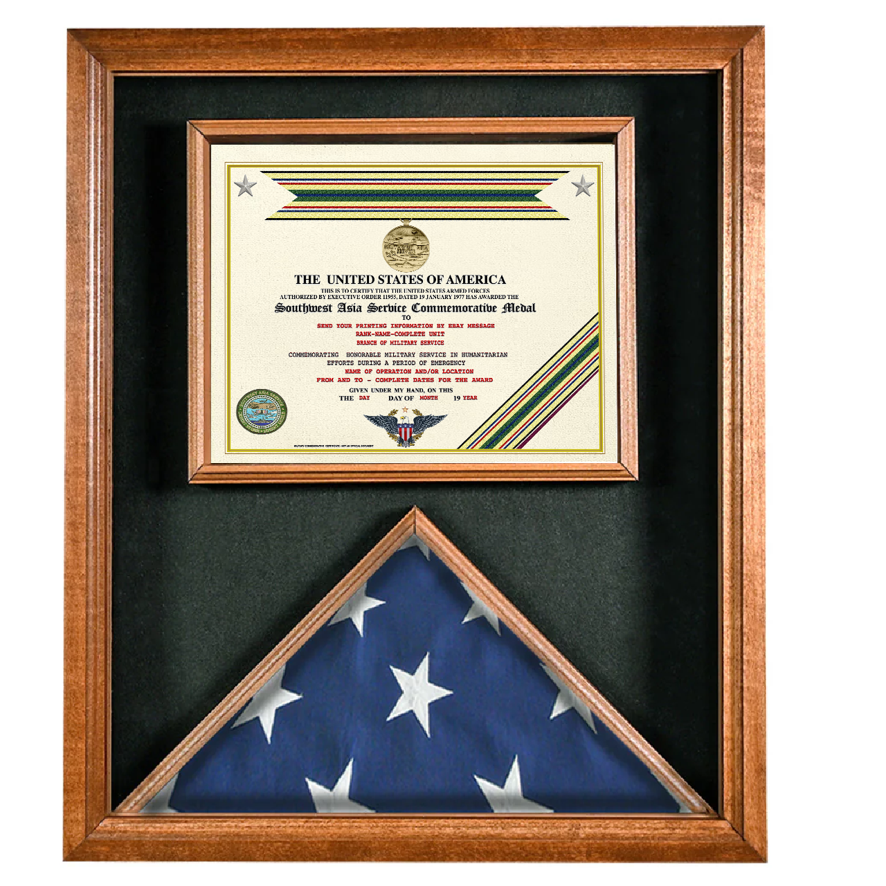 UNITED STATES SOUTHWEST ASIA SERVICE COMMEMORATIVE MEDAL REPLACEMENT CERTIFICATE