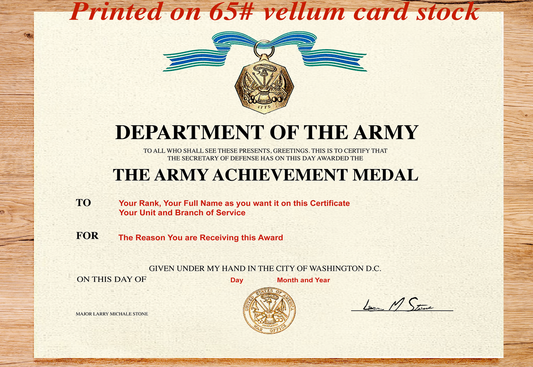 DEPARTMENT OF THE ARMY THE ARMY ACHIEVEMENT MEDAL REPLACEMENT CERTIFICATE