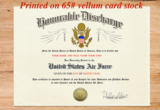 UNITED STATES AIR FORCE HONORABLE DISCHARGE REPLACEMENT CERTIFICATE