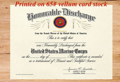 UNITED STATES MARINE CORPS HONORABLE DISCHARGE REPLACEMENT CERTIFICATE