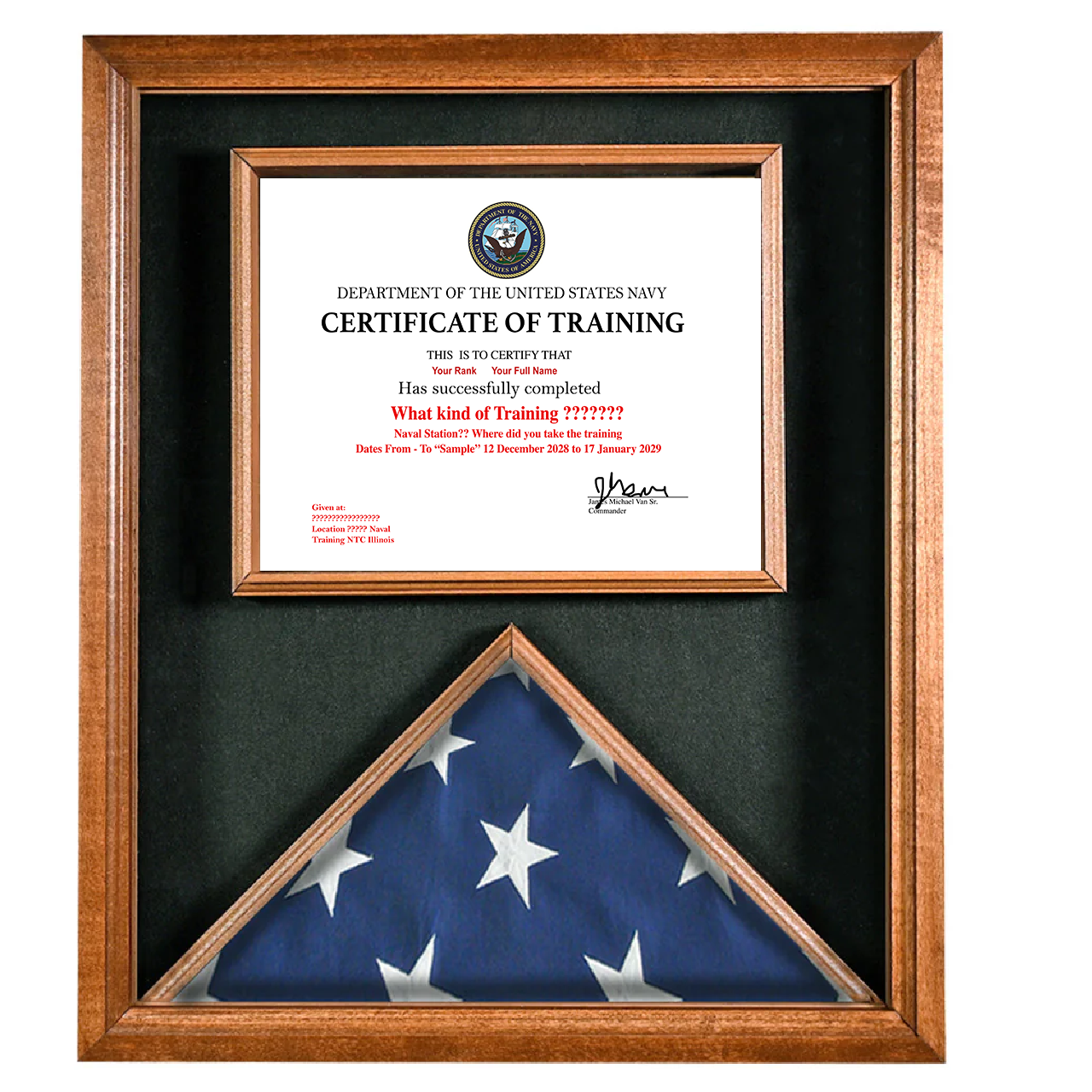 UNITED STATES NAVY CERTIFICATE OF TRAINING REPLACEMENT CERTIFICATE