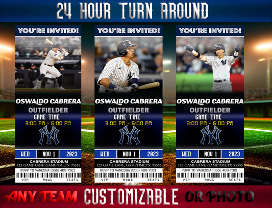 New York Yankees Ticket Style Sports Party Invites – Sports Invites