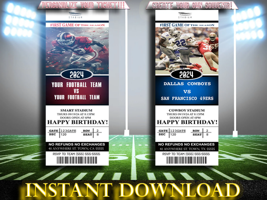 EDITABLE Sport's ticket | Football Game | Birthday Gift | Souvenir | Printable | Ticket Stub | Football Season | Personalize team!