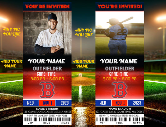 Boston Red Sox Ticket Style Sports Party Invites – Sports Invites