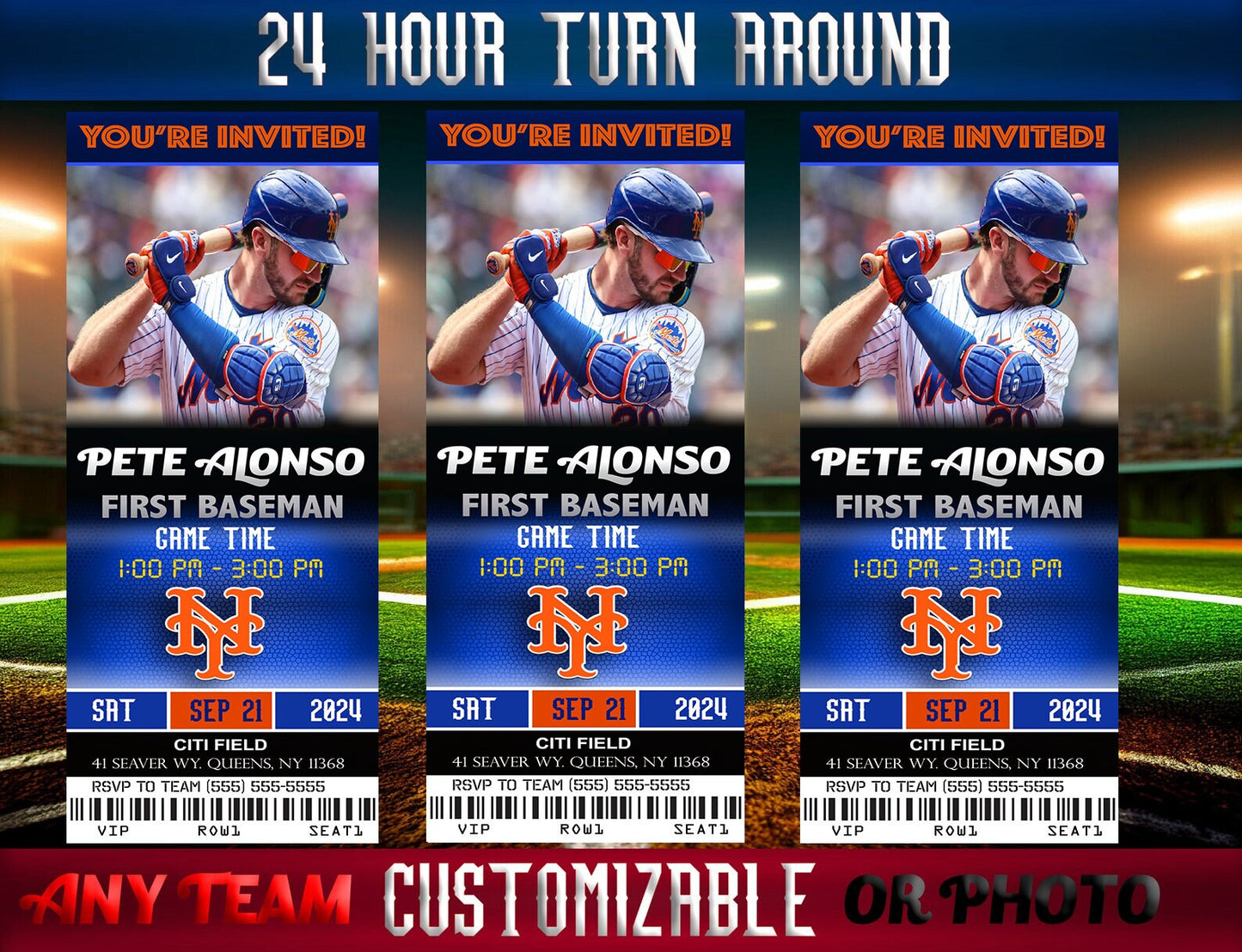 New York Mets Ticket Style Sports Party Invites – Sports Invites