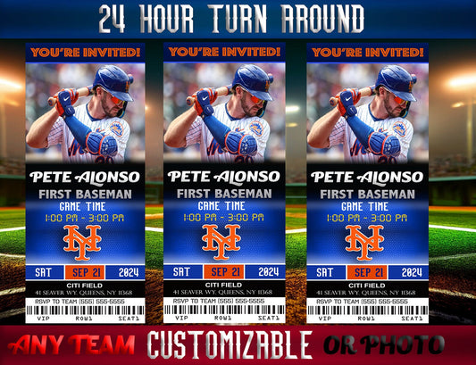 New York Mets Ticket Style Sports Party Invites – Sports Invites