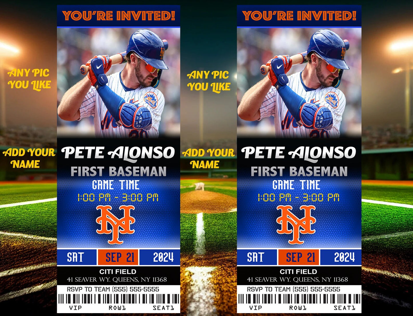 New York Mets Ticket Style Sports Party Invites – Sports Invites